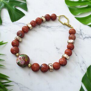 Red Jasper Cloisonne Bracelet, Lobster Clasp